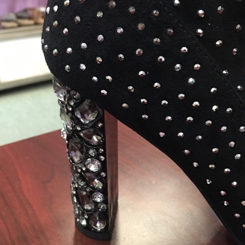 Italiana Black Rhinestone Sock Bootie Stiletto - Picture 8 of 8